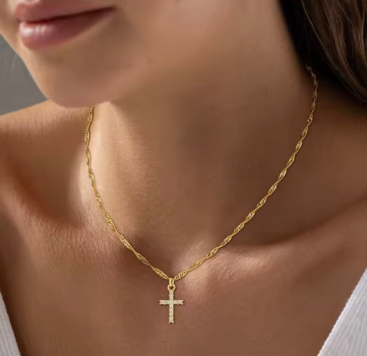 Dainty 18K Gold Plated Cross Necklace